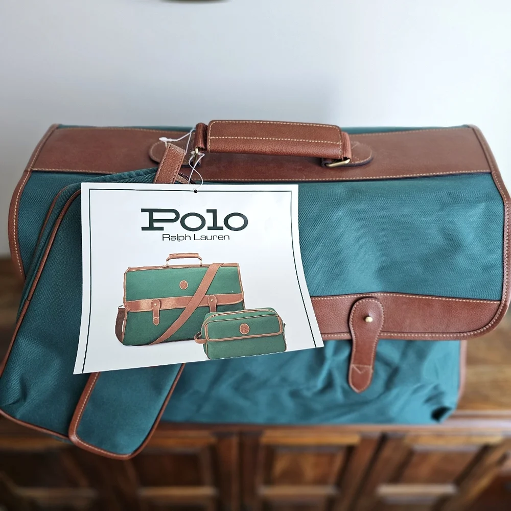 POLO RALPH LAUREN Vintage Teal Travel Weekender Bag Set New Old Stock